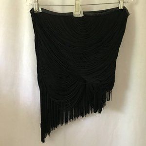 Haute Hippie Draped Fringe Skirt, Black